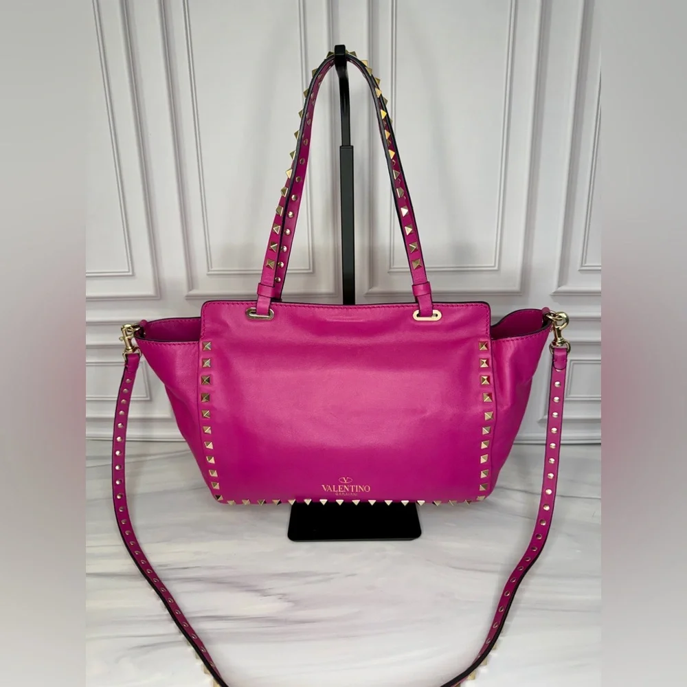 Valentino Garavani Pink Rockstud Leather Tote with Gold Hardware